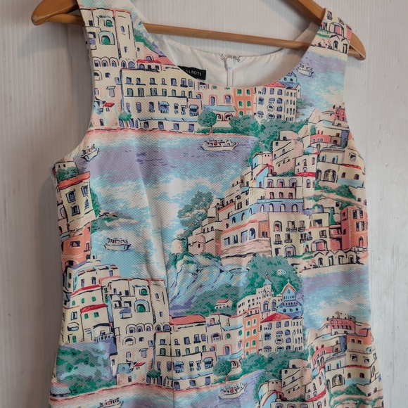 TALBOTS Multicolor Scenic Village Novelty Print Shift Dress Size 8 - Picture 5 of 10